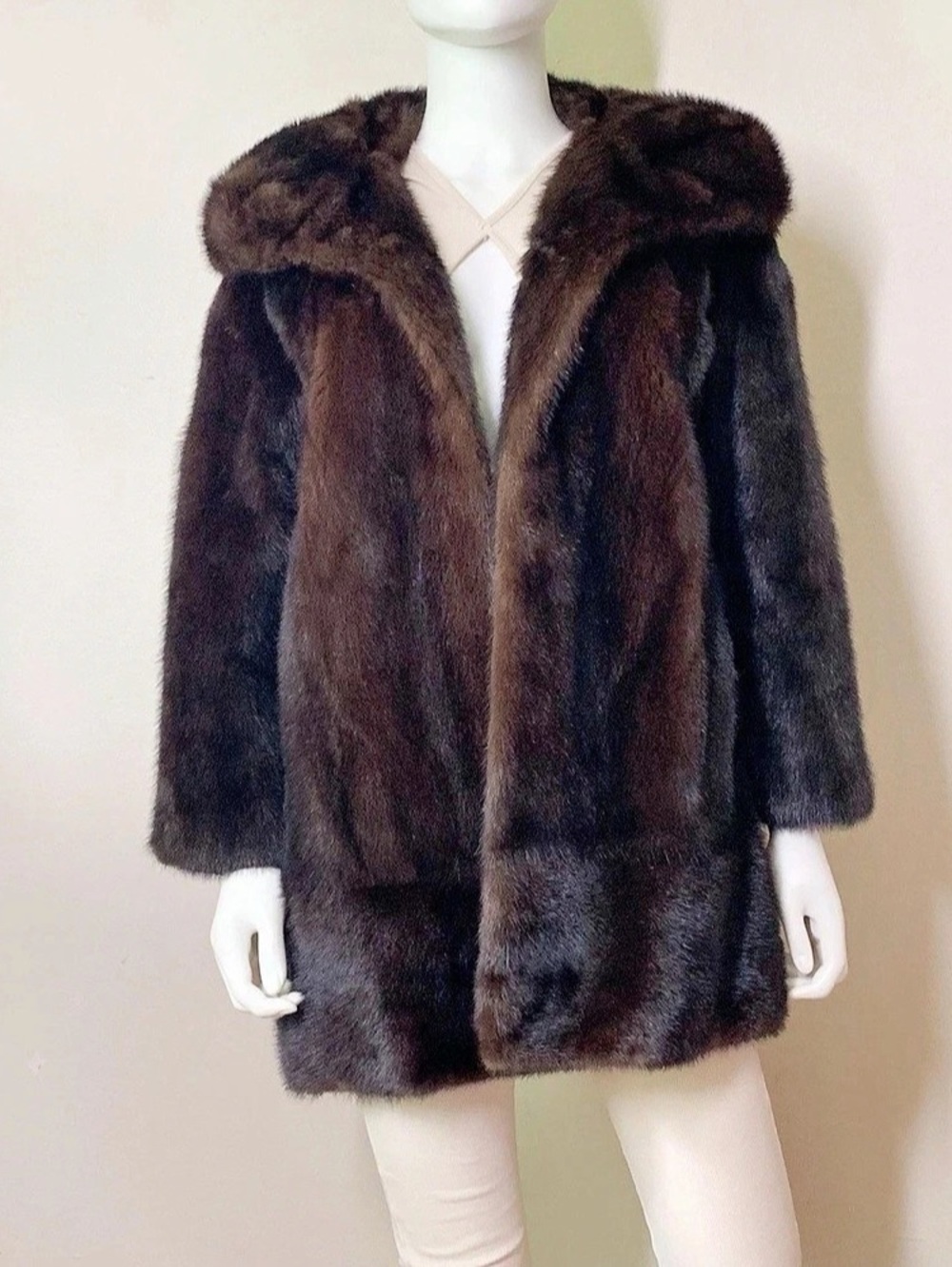 Brown Mink Fur Collar Coat Like New